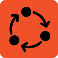 An icon comprised of three arrows and three dots organized in a circle, representing a cycle